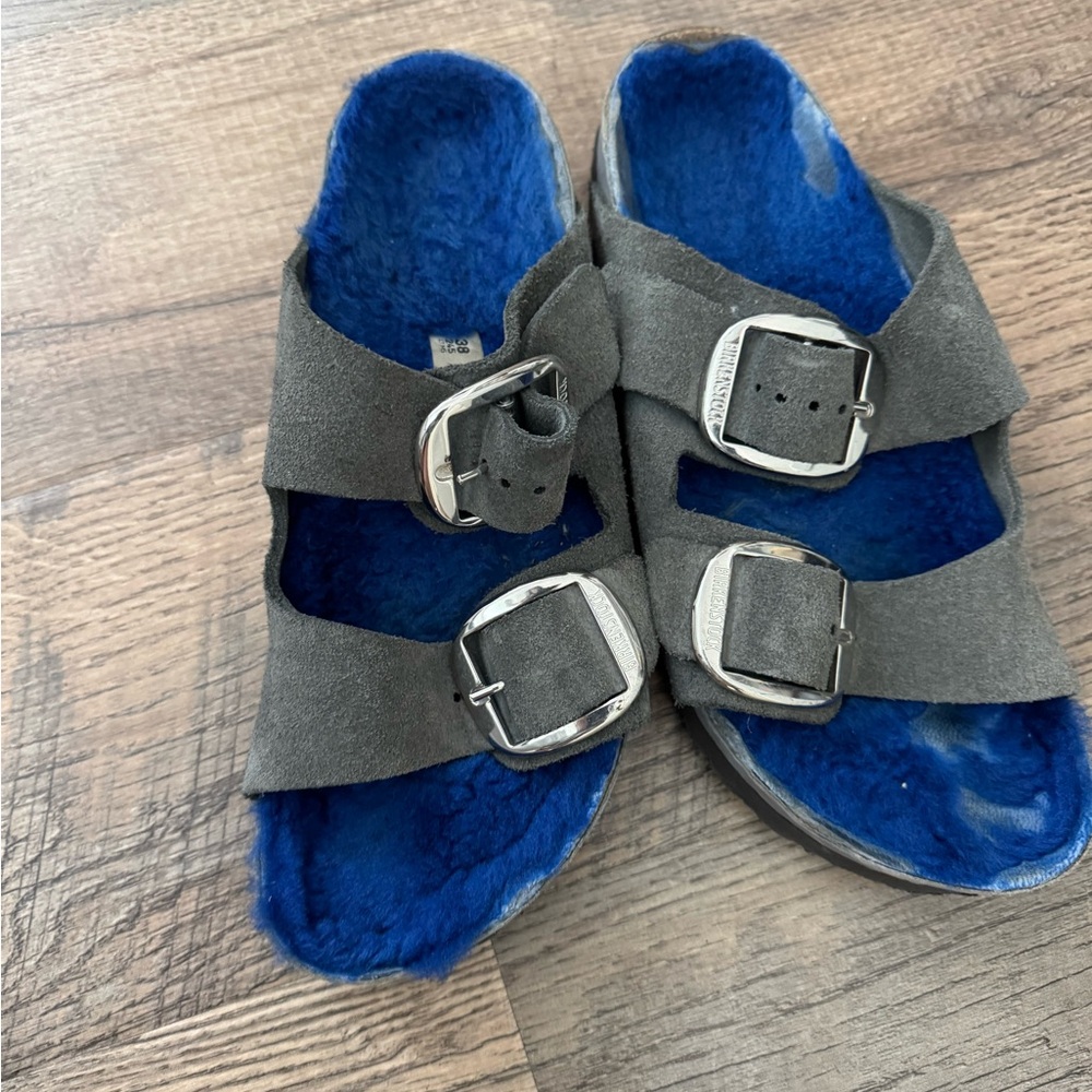 Birkenstock Gray Sandals with Blue Lining